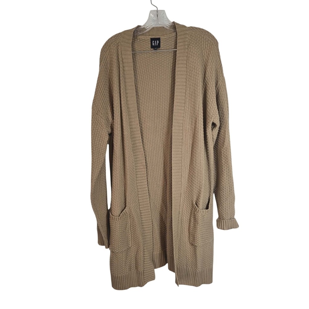Gap Womens Taupe Waffle Knit Open Front Cotton Cardigan Sweater Size Medium NEW